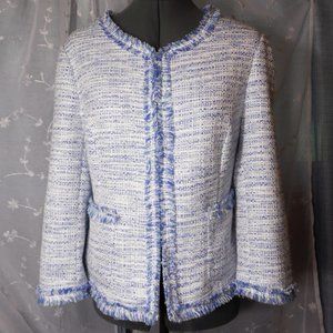 Tyler Boe Blue Multi Boucle Woven Blazer Jacket Sz 14 NWT $274 Dragonfly